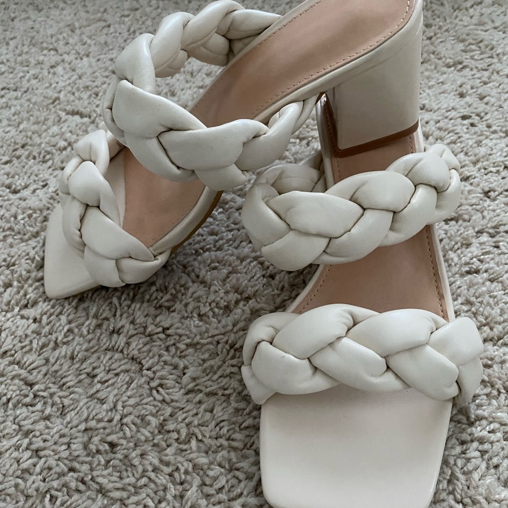 Cream chunky braided sandals with square toe